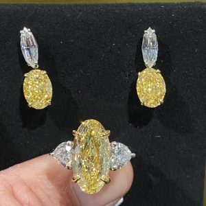 Golden Elegance Diamond Suite - 10ct+ Fancy Yellow Ring & Earrings Set