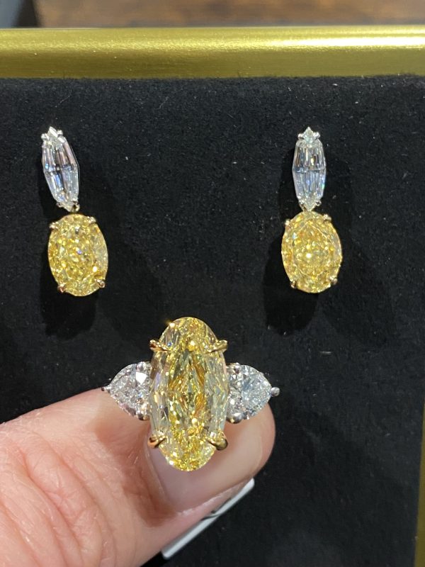 Golden Elegance Diamond Suite - 10ct+ Fancy Yellow Ring & Earrings Set