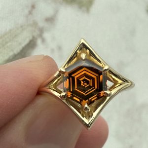 Autumn Spice 18K Gold Diamond Ring - 1.94ct Fancy Deep Brown-Orange Hexagonal