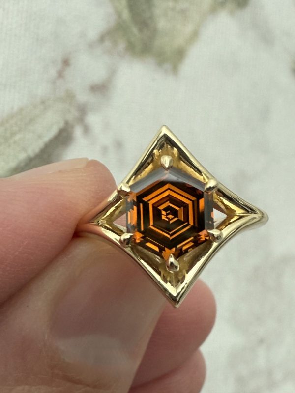 Autumn Spice 18K Gold Diamond Ring - 1.94ct Fancy Deep Brown-Orange Hexagonal