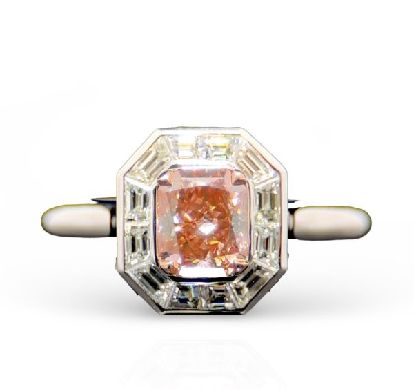 Peach Blossom 18K & Platinum Diamond Ring - 0.81ct Fancy Intense Orangey Pink