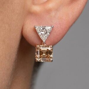 Champagne Deco Diamond Drops worn on the ear